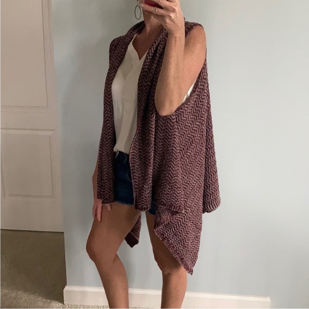 Wine & Ivory Color Long Open Style Cardigan - Picture 5 of 9
